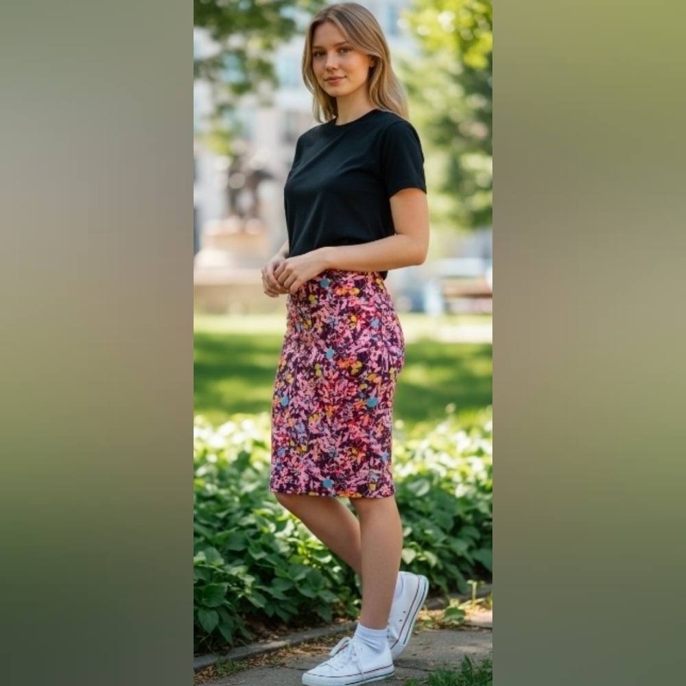 Lularoe hot pink floral pencil skirt Women’s size 2X XXL skirt 35W 25L New